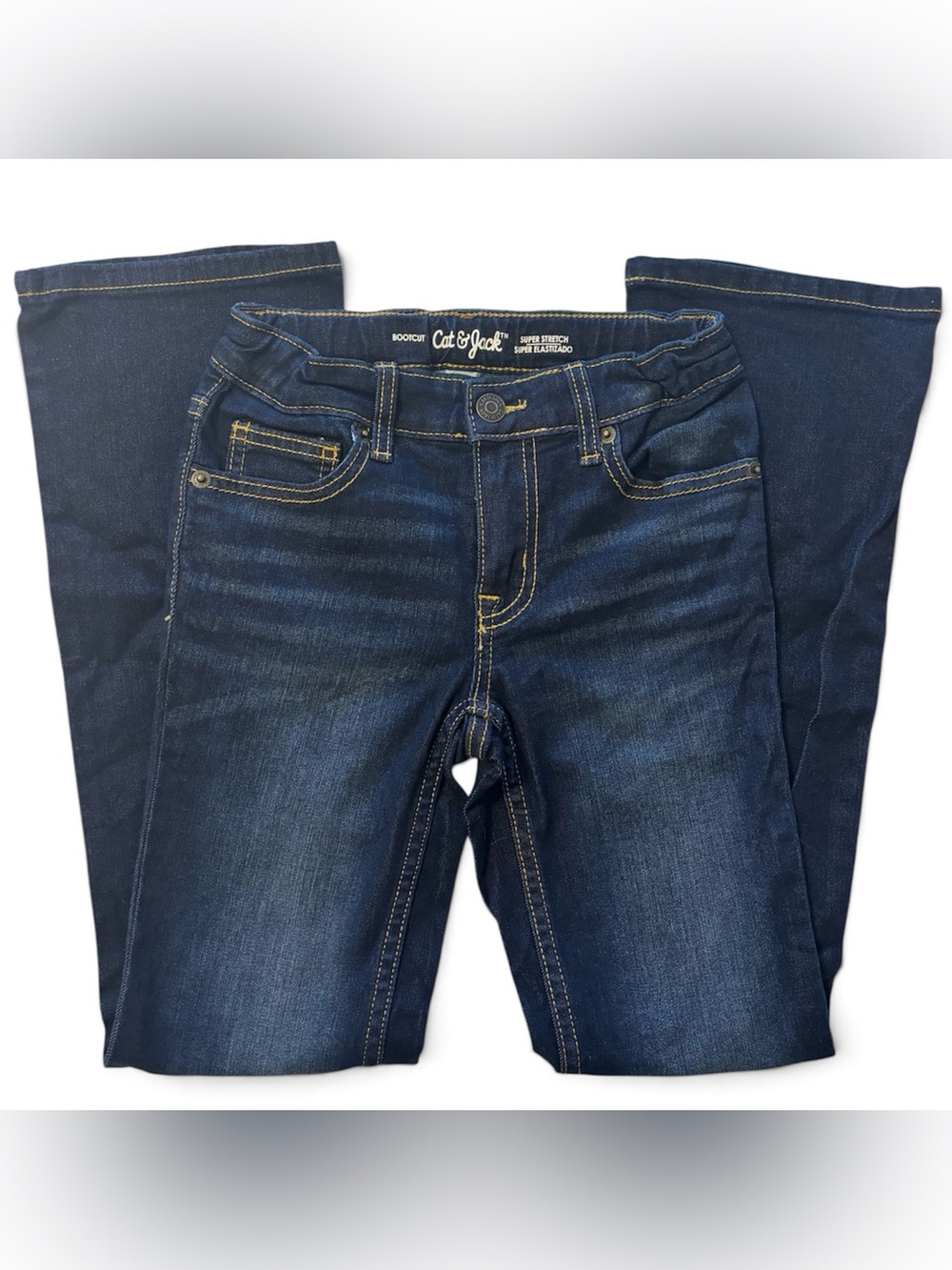 Girls 10 Dark Blue Bootcut Jeans with Contrast Stitching